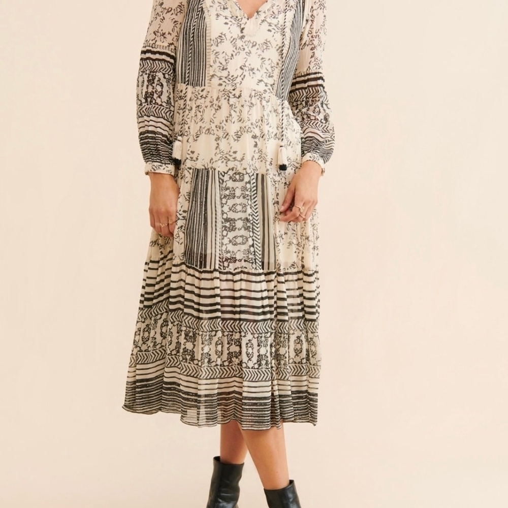 Anthropologie Black and Cream Printed Dress